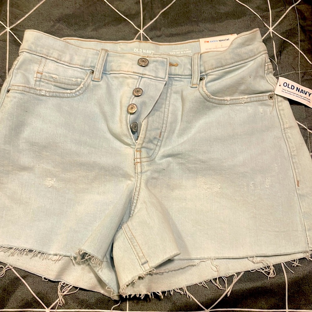White washed old navy blue jeans shorts size 6 high waist secret smooth pocket